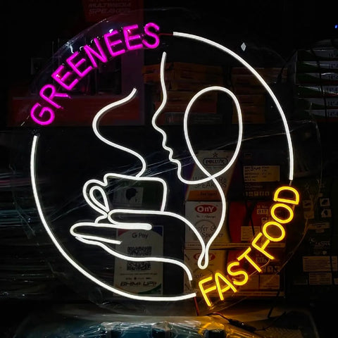 Neon sign for Fas food