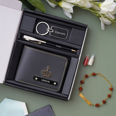Personalized Indian Wallet Pen Keychain Rakhi Combo