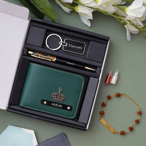 Personalized Indian Wallet Pen Keychain Rakhi Combo