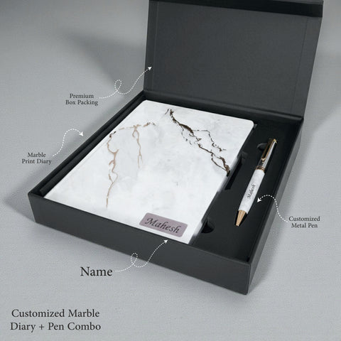 Custom Marble Diary & Pen Set | Personalized 2024-2027 Gift