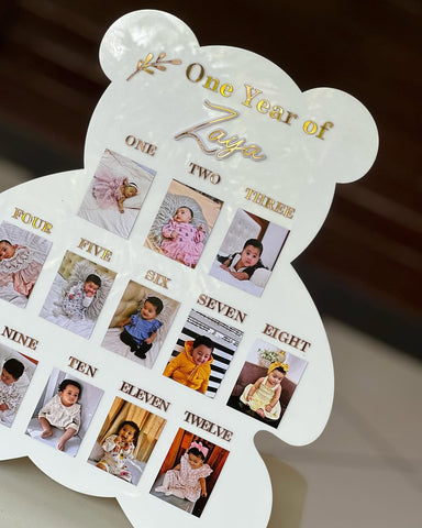 Personalized Teddy Bear 1st Year Photo Frame | Custom Baby Milestone Gift