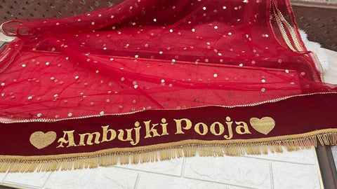 Personalized Bridal Name Dupatta - Custom Embroidered Wedding Veil