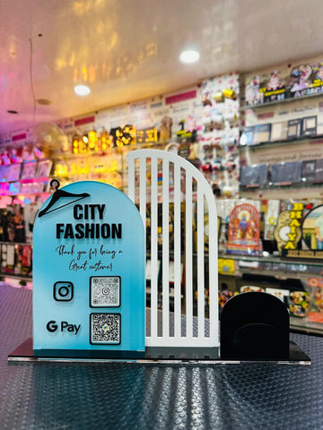 Custom Acrylic QR Standy with Card Holder | UV Printed Business Display