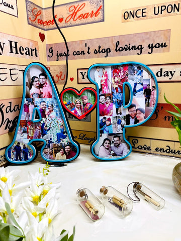 Personalized Couple Initials Photo Frame with Neon Light - 10 Colors