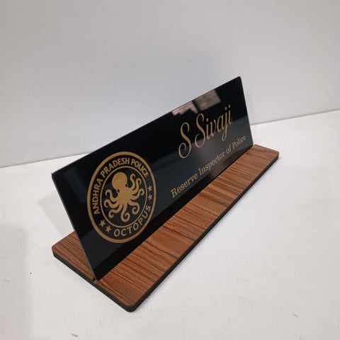 Custom Acrylic Desk Nameplate with MDF Base | Personalized Office Sign
