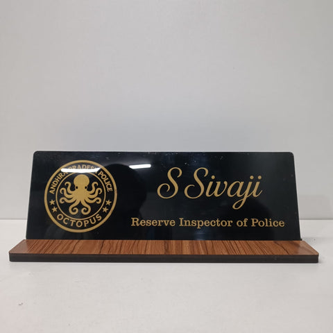Custom Acrylic Desk Nameplate with MDF Base | Personalized Office Sign