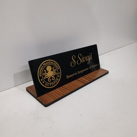 Custom Acrylic Desk Nameplate with MDF Base | Personalized Office Sign