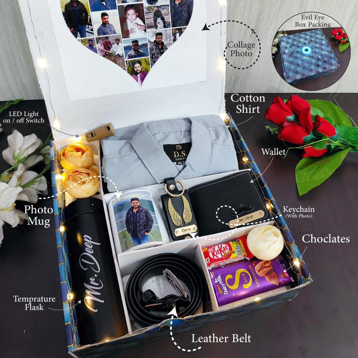 Personalized Men's Premium Gift Hamper 2.0 | Custom Shirt & Flask Box