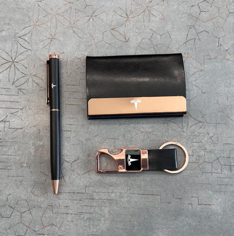 Personalized Rose Gold Combo Gift Set - Card Holder, Pen & Keychain