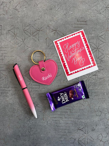 Personalized Valentine's Gift Combo: Pen, Keychain & Chocolate