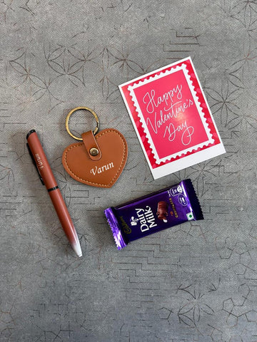 Personalized Valentine's Gift Combo: Pen, Keychain & Chocolate