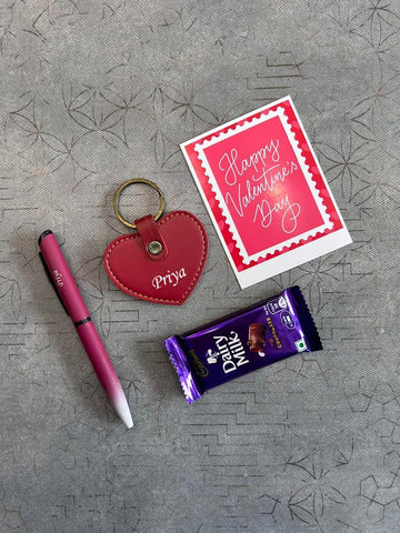Personalized Valentine's Gift Combo: Pen, Keychain & Chocolate