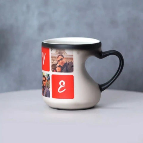 Custom Heart Handle Magic Mug - Personalized Photo & Text Gift