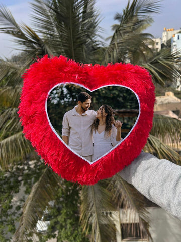 Custom Heart Photo Fur Cushion - Personalized Valentine's Gift