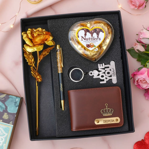 Personalized Valentine's Gift Combo: Wallet, Rose, Chocolate & More