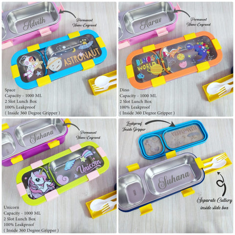 Kids Personalized Leakproof Lunch Box - Unicorn, Dino, Astronaut
