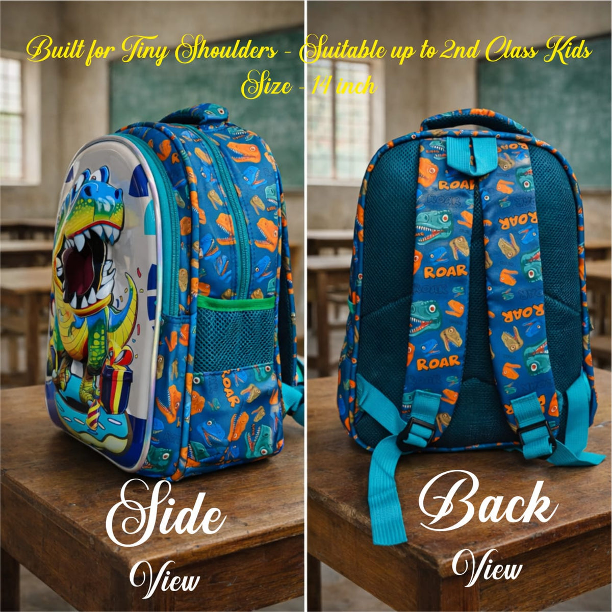 Personalized Dino School Bag Combo for Kids – MH 6.0 14" Backpack, Lunch Box, Sipper Bottle & Stationery Set (Upto Class 2)