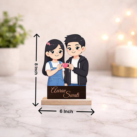 Personalized Couple Cartoon Wooden Cutout Table Stand – Custom Photo & Name