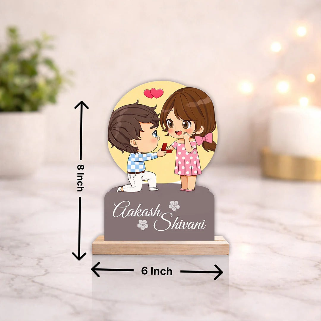 Personalized Couple Proposal Cartoon Wooden Cutout Table Stand – Custom Name UV