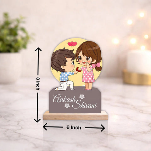 Personalized Couple Proposal Cartoon Wooden Cutout Table Stand – Custom Name UV