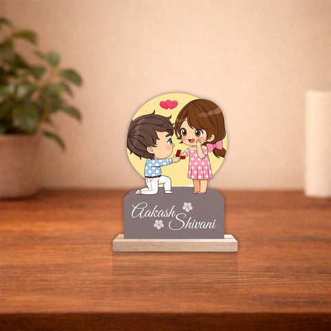 Personalized Couple Proposal Cartoon Wooden Cutout Table Stand – Custom Name UV