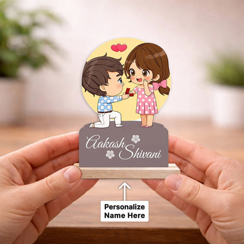 Personalized Couple Proposal Cartoon Wooden Cutout Table Stand – Custom Name UV