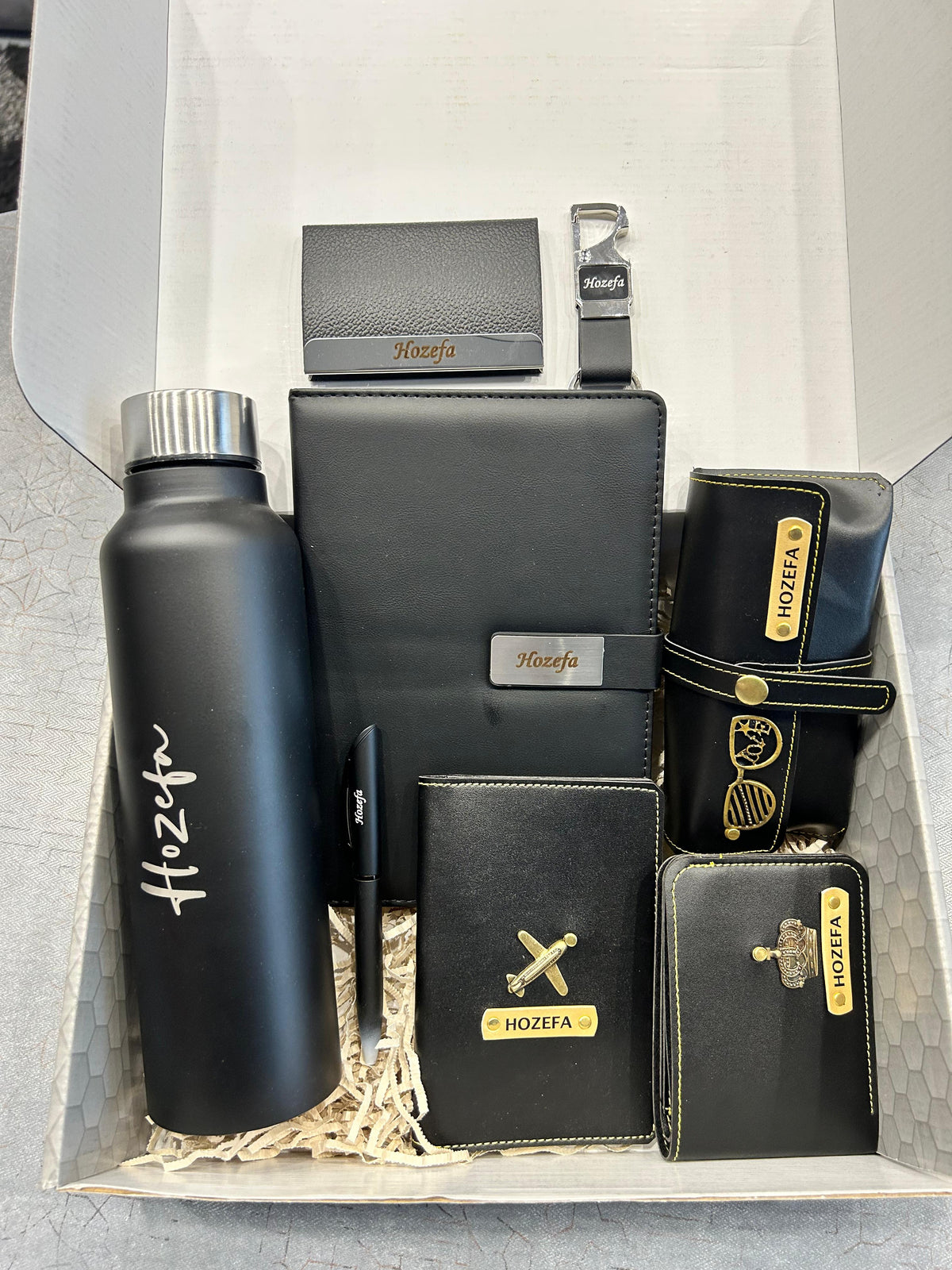 Personalized Father's Day Gift Combo – 8-Piece Custom Name Set with Bottle, Diary, Wallet & More