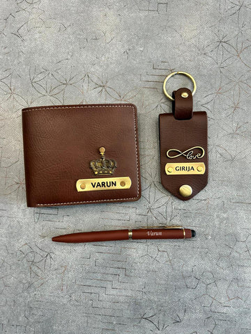 Personalized Father's Day Gift Combo – 3-Piece Custom Name Wallet, Photo Keychain & Pen Set for Dad