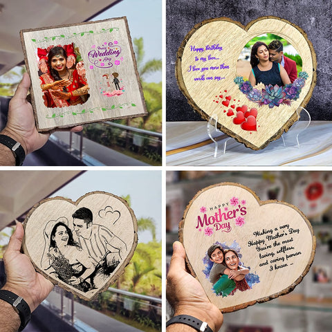 Personalized Wooden Slice – UV Print & Laser Engraved | Custom Photo & Name Gift with Stand