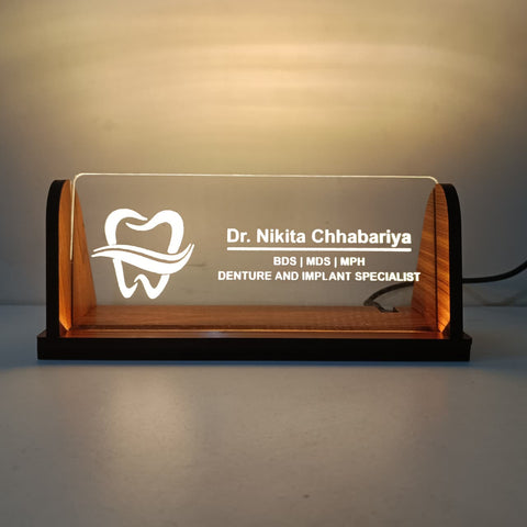 Customised LED Acrylic Name Plate with Wooden Base