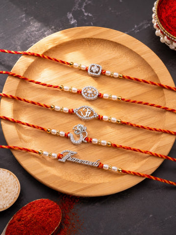925 Pure Silver Rakhi with Pearl Thread — 5 Designs