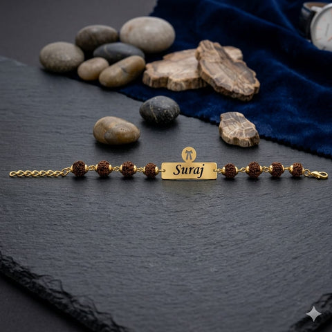 Professional Rakhi with Rudraksha – Gold Plated Brass | Doctor, Advocate, CA Design