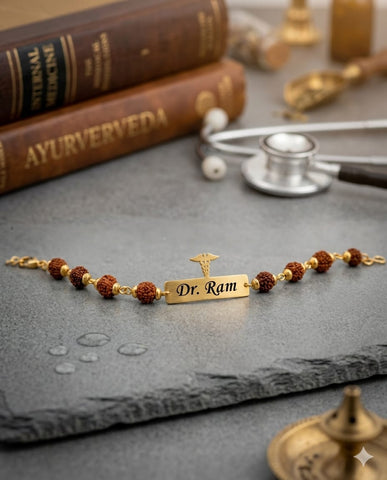 Professional Rakhi with Rudraksha – Gold Plated Brass | Doctor, Advocate, CA Design