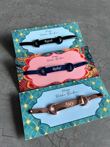 Personalized Brass Rakhi Bracelet – Custom Name Engraved Gift for Brother