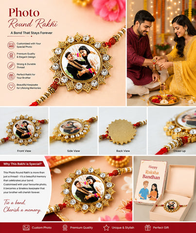 Photo Round Rakhi with Custom Photo – Digital Print | Personalized Raksha Bandhan Gift