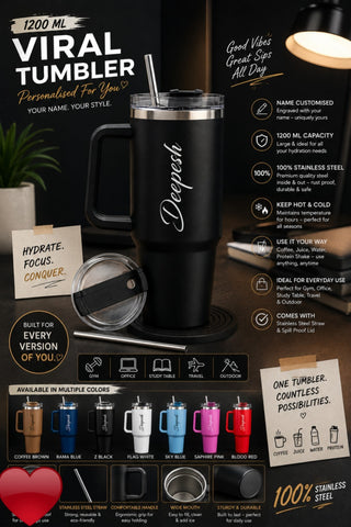 Personalised Name Tumbler | 1200ml Double Wall Stainless Steel | Custom Gift