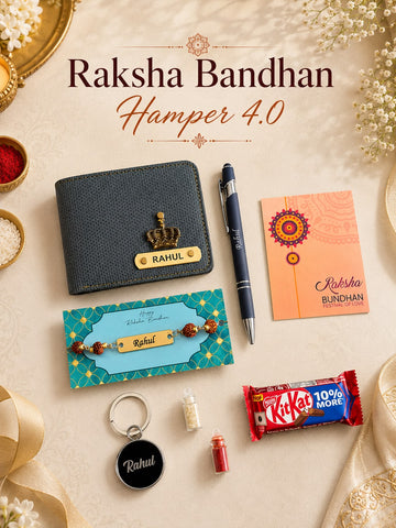 Personalised Rakhi Hamper 4.0 | Name Customised Wallet, Pen & Keychain | Free Shipping