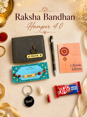 Personalised Rakhi Hamper 4.0 | Name Customised Wallet, Pen & Keychain | Free Shipping