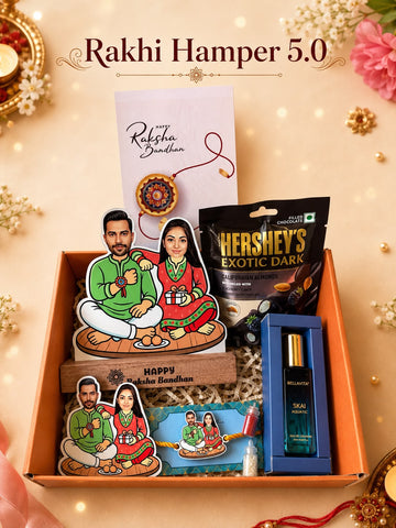 Personalised Caricature Rakhi Hamper 5.0 | Premium 7-in-1 Gift Box | Free Shipping