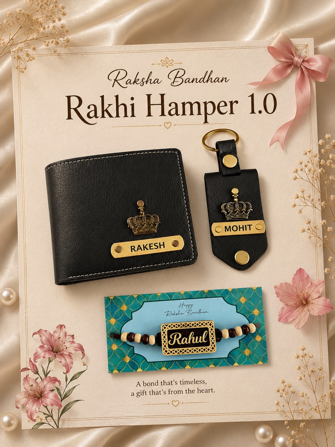 Personalised Rakhi Hamper 1.0 | Name Wallet, Photo Keychain & MDF Rakhi | Free Shipping