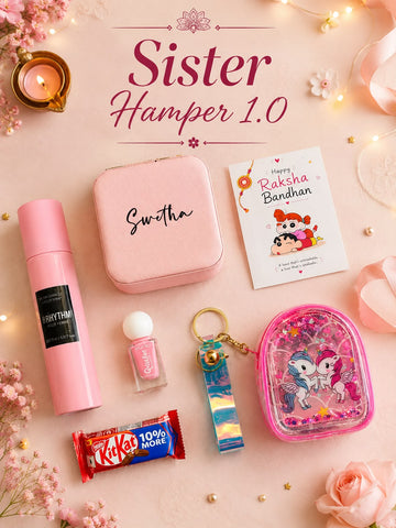 Personalised Sister Hamper 1.0 | Name Jewellery Box, Deo, Nail Paint & More | Free Shipping
