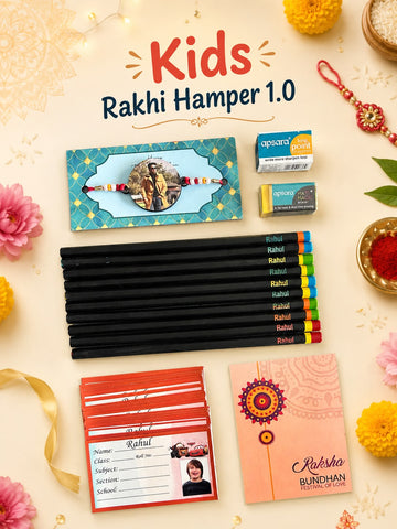 Kids Hamper 1.0 | Personalised Stationery & Photo Rakhi Gift for Kids | Rakhi 2026 | BBD Gifts