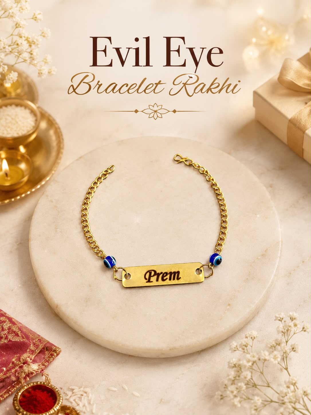 Evil Eye Bracelet Rakhi for Brother | Personalised Name Rakhi | Rakhi 2026 | BBD Gifts