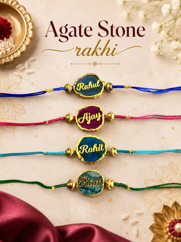 Personalized Agate Stone Rakhi | Name Engraved Rakhi for Brother | Raksha Bandhan Gift India