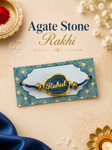 Personalized Agate Stone Rakhi | Name Engraved Rakhi for Brother | Raksha Bandhan Gift India
