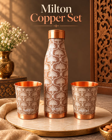 Milton Copper Bottle & 2 Glass Gift Set – 950 ml