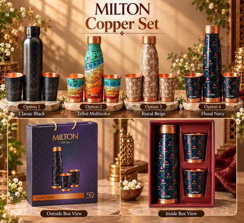 Milton Copper Bottle & 2 Glass Gift Set – 950 ml