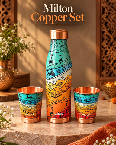 Milton Copper Bottle & 2 Glass Gift Set – 950 ml