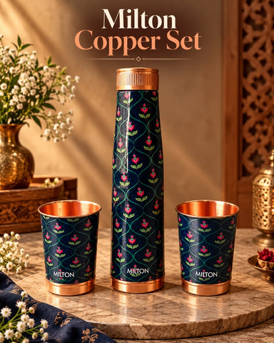 Milton Copper Bottle & 2 Glass Gift Set – 950 ml
