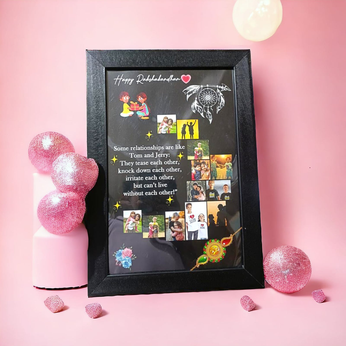 pink color background one blac theme frame Frame with Custom photos